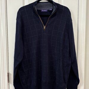 Alan Flusser Extra Large (XL) Navy Blue Quarter Zip Sweater Pullover